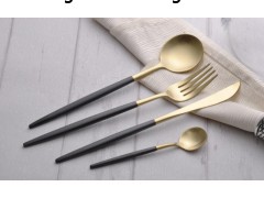 葡萄牙风格 优雅全黑不锈钢西餐餐具 电镀黑金 品质刀叉勺